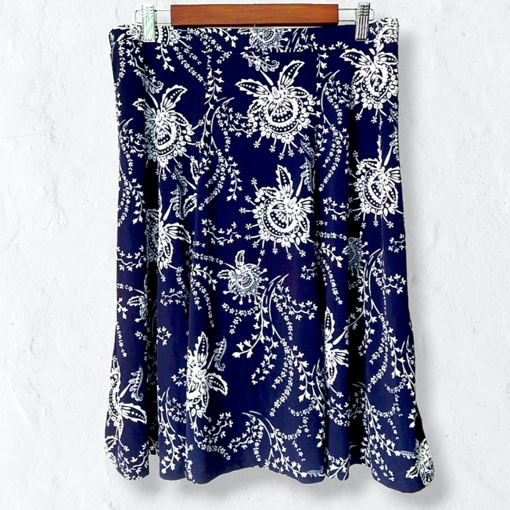 Sami & Jo Flowy Navy Blue Floral Midi Skirt Sz L - Picture 1 of 8